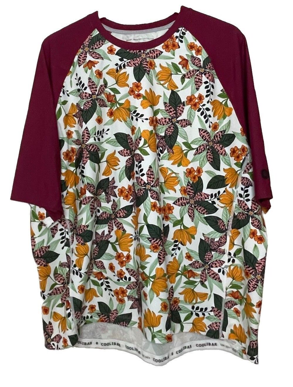 Coolibar UPF50 Women's XXL High tide Short Sleeve Swim Shirt Tropical Print